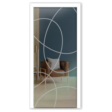Pocket Glass Sliding Door With Frosted Desings, 40"x80", Non-Private, T Handle