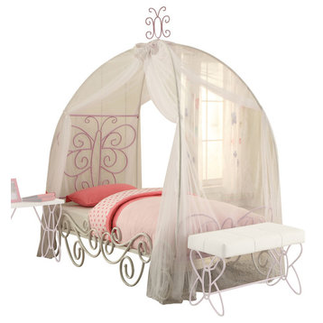 Priya II Bed With Canopy, White and Light Purple, Twin