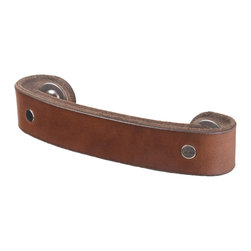 Walnut Studiolo - Leather Handle, The Tilikum, Dark Brown, 4" Center-to-Center, Nickel - Cabinet And Drawer Handle Pulls