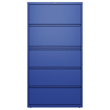 Pemberly Row 36" Metal Lateral File Cabinet with 5 Drawers in Classic Blue