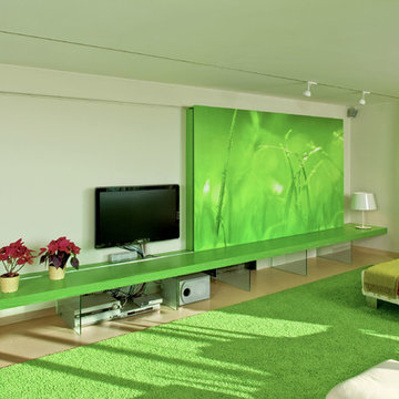 Wohnzimmer, Schiebewand mit Kuschelecke