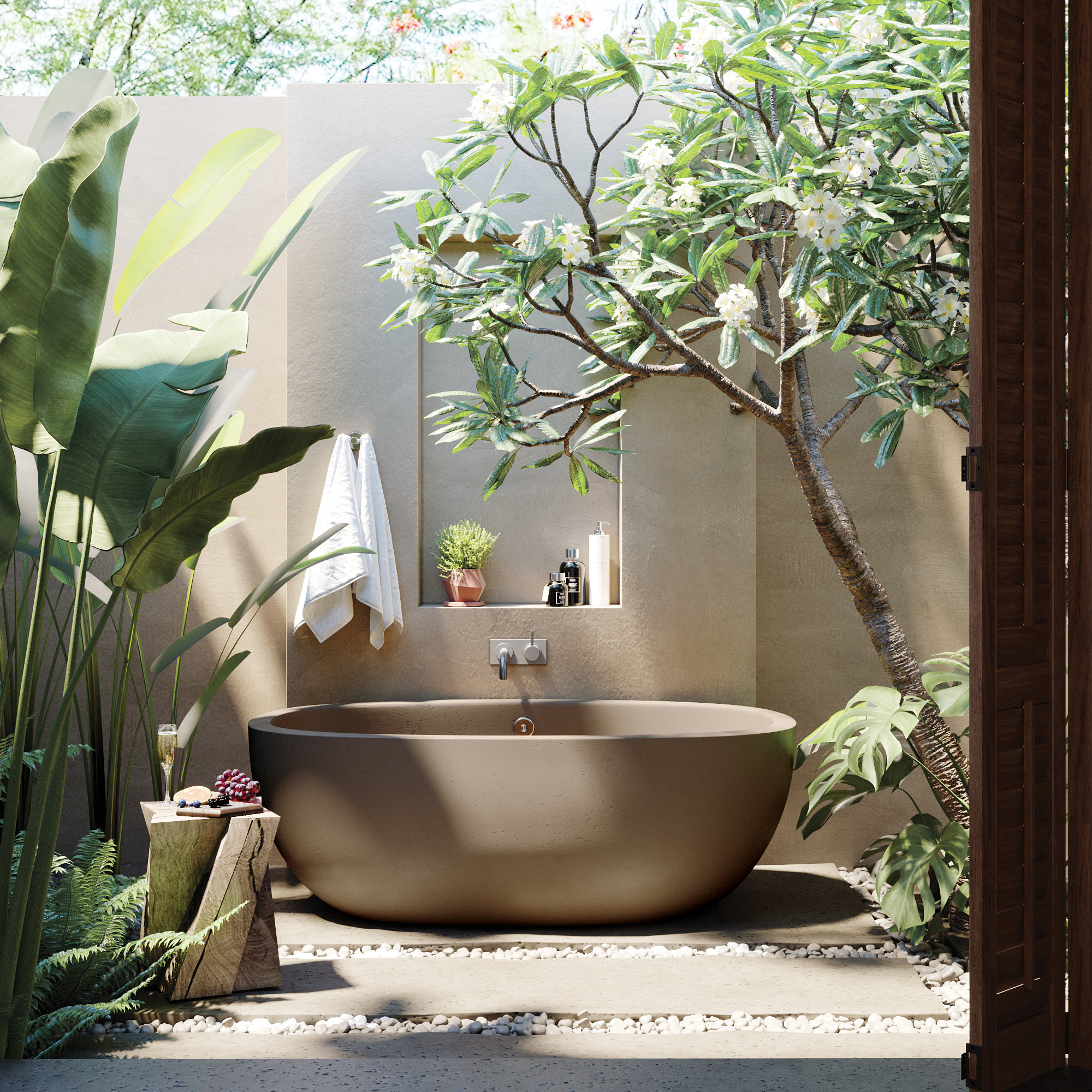 Avalon NativeStone Freestanding Soaking Tub, Earth, 62"