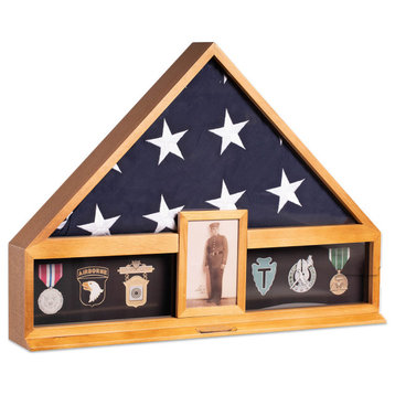 Oak Handcrafted Military Flag and Medal Display Case, 4"x6" Picture Frame