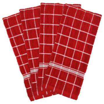 Solid Red Windowpane Terry Dishtowel, Set Of 4