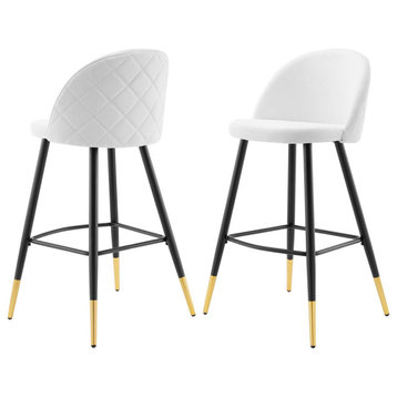 Bar Stool Chair Barstool, Set of 2, Fabric, Metal, White, Modern, Bar Pub Bistro