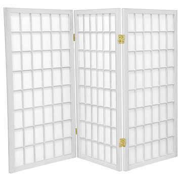 3' Tall Window Pane Shoji Screen, White, 3 Panels