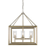 Golden Lighting - Smyth Mini Chandelier, Gunmetal Bronze, White Gold, Clear Glass - Modern lanterns featuring a handsome beveled cage design make a modern, elegant statement in the Smyth collection. Clean geometry creates contemporary style with steel candles and candelabra bulbs encased in two glass options. The fixtures are offered in 3 finishes: Chrome, Gunmetal Bronze and White Gold. The gleaming Chrome finish adds a sleek, contemporary option to this open-caged collection. A darker option, the Gunmetal Bronze finish has warm bronze undertones and is perfect for all industrial or vintage aesthetics. The White Gold finish option softens the geometric form, creating a more delicate and transitional appearance. Glass fixtures are available with Clear Glass or Opal Glass shades. This 4 light creates a stylish focal point and warm ambient lighting perfect for intimate living and dining areas or task lighting.