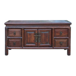 Chinese Oriental Brown Drawers Low Altar Table Chest Cabinet - Side Tables And End Tables