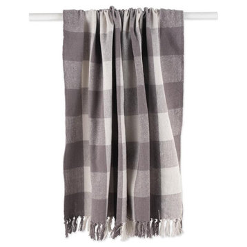 DII 60x50" Modern Cotton Buffalo Check Throw with Fringe in Gray and White