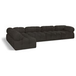 Meridian Furniture - Ames Boucle Fabric L-Shaped Modular Sectional, Brown, 5-Piece: 3 Armless Chair, 2 Corner Chair - Introduce a touch of modern sophistication to your living area with the exquisite Ames Boucle Fabric Sectional. With plush brown boucle fabric and unique design, it will elevate the visual appeal of your living space. This elegant and captivating sectional can be mixed and matched with other pieces from the collection to create an endless array of stunning looks. So, get ready to transform your living area into an inviting and stylish haven with the Ames Boucle Fabric Sectional.