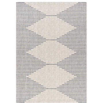 Indoor Outdoor Area Rug, Diamond Striped Pattern, Pale Blue-Ivory/7'10" X 10'2'