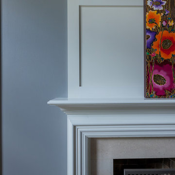 Transitional Fireplace Surround and Dining Room Woodwork