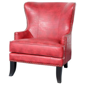 Porter Designs Grant Wingback Leather Accent Chair with Nailhead - Red
