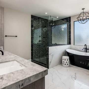 Black-and-White Theme Modern Bathroom Renovation in Newport Beach, CA