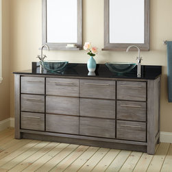 72" VENICA TEAK DOUBLE VANITY FOR SEMI-RECESSED SINKS - GRAY WASH - Bathroom Vanities And Sink Consoles