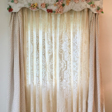 Maine cottage Custom  Sculptural Window Valance and drapery