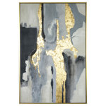 Harp and Finial - Revolution Framed Canvas Art Hand Painted Abstract Gold Frame - Veins of gold flow enticingly across the Revolution Framed Canvas Art. Set against various shades of gray and black, the metallic flash appeals to one's sense of discovery, as well as artistry. This sizable piece was painted by hand - making it truly one-of-the-kind - on a large canvas stretched over a wood frame.
