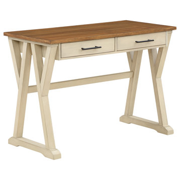 Jericho Rustic Writing Desk With Drawers, Antique White Finish