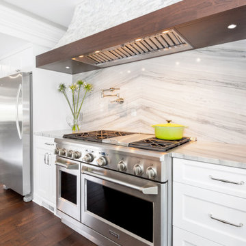 Foxtop Transitional Kitchen with Striking Quartzite Countertops