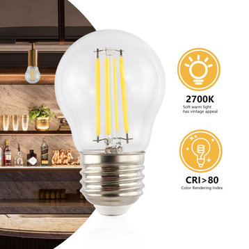 Non-Dimmable G45-4W LED Edison Bulbs, E26 Base, 80+ CRI, 420 Lumens, Pack of 6