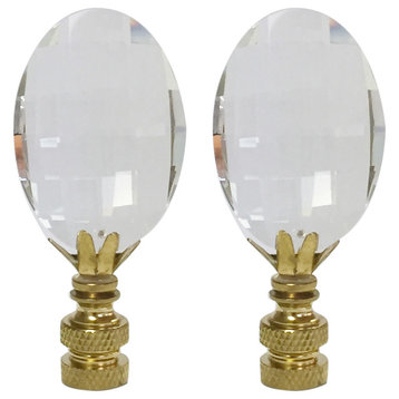 Oval Radiance Cut Clear K9 Crystal Lamp Finial with Polished Brass Base, Set of