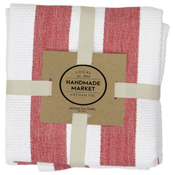 Industrial Stripe Basketweave Tea Towels Tea Towel, Set of 2, Red