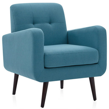 Hasting Arm Accent Chair Comfy Fabric Upholstered Tufted Single Sofa, Blue