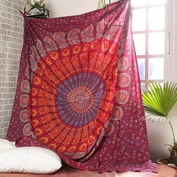 Rajrang Cotton Marsala Floral Printed Mandala Tapestry - Tapestries
