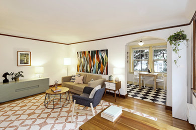 Living room - mid-century modern living room idea in Seattle
