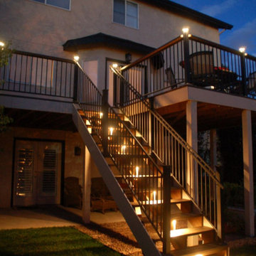 Custom Redwood Deck with Deck and Stair Lighting