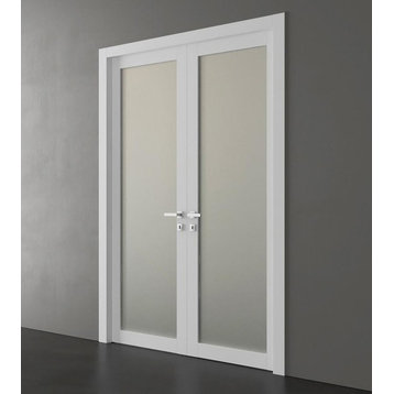 Planum 2102 Interior French Frosted Glass Doors 64x84 White Silk