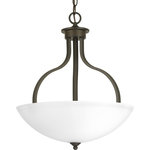 Progress Lighting - Laird Inverted Pendant - The Laird collection provides a contemporary complement to casual interiors popular in today's homes. Glass shades add distinction and provide pleasing illumination to any room, while scrolling arms create an airy effect. Uses (3) 100-watt medium bulbs (not included).