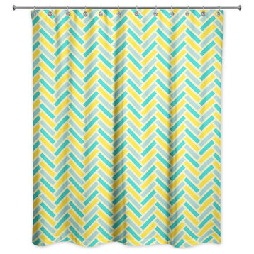 Yellow Blue Herringbone 71x74 Shower Curtain