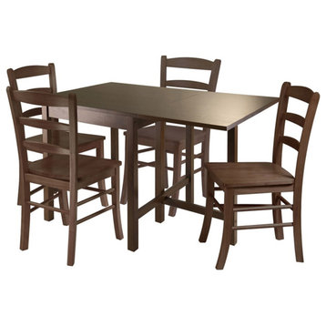 Winsome Lynden 5-Piece Drop Leaf Solid Wood Dining Set in Antique Walnut