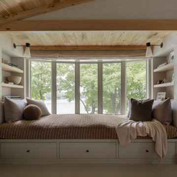 Antique Elm Paneling and Beam in Wabi-Sabi Lakeside Window Nook