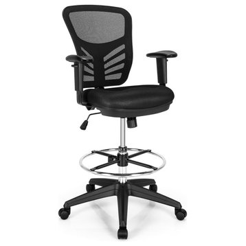 Costway Mesh Drafting Chair Office Chair w/Adjustable Armrests & Foot-Ring