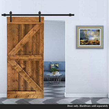 Stained Solid Pine Wood Sliding Barn Door, Walunt, 38"x84", K Series