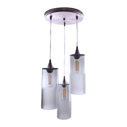 Bicycle Glass Co. - 515 Atmospheric: 3 Pendant Cascade Chandelier, Slate Gray, Brushed Nickel, 4 Watt - Pendant Lighting