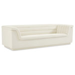 Meridian Furniture - Cascade Upholstered Set, Cream, Velvet, Sofa - Add instant modern pizzazz to your living room or den with this Cascade velvet fabric sofa. Upholstered from top to bottom in soft cream velvet upholstery, this chic sofa adds contemporary flair to any space you choose to use it in. Curved arms and a sleek profile make this sofa beautiful to behold while deep channel tufting adds to its long-term durability and adds a textural feel. Thickly padded arms, back and seat make this chair perfect for curling up in while watching TV or reading the latest bestseller.