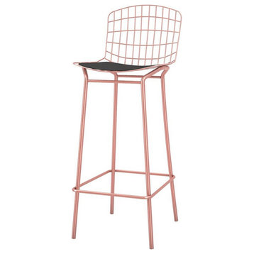 Home Square 42" Leather Barstool in Rose Pink Gold & Black - Set of 3