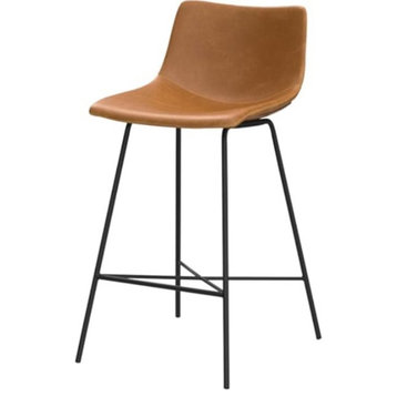 Set of 3 Armless Counter Stool, Metal Legs With Leatherette Upholstery, Tan