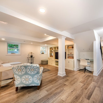 Basement Remodel with large wet-bar, full bathroom and cosy family room