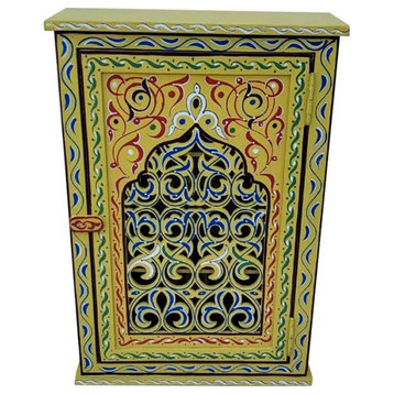 Hand Painted Moroccan Medicine Cabinet / Wall Shelf / Mustard Zouak