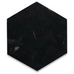 Stone Center Online - Nero Marquina Black Marble 6 inch Hexagon Tile Honed, 100 piece - Nero Marquina Black Marble 6" (from point to point) hexagon tile; 3/8" thickness; Honed finish