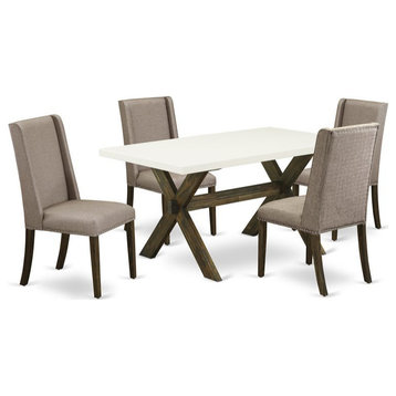 East West Furniture X-Style 5-piece Wood Dining Room Set in Jacobean Brown