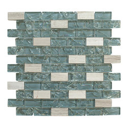 Dark Blue Crackle Glass and Bianco Marble Mosaic Tiles - Home Accessories & Decor