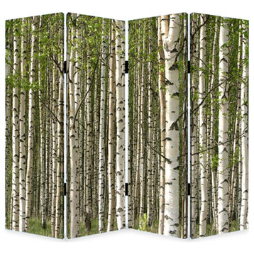 3 Panel Foldable Canvas Evergreen Forest Print Screen, Green And White