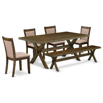 X777Mz716-6 6-Piece Dining Set, Rectangular Table, 4 Parson Chairs and a Bench