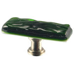 Glass Storm Studios - Emerald Handmade Glass, Oblong Knob - Textured, layered and glittering emerald glass. All our products are handmade to order.  Important: Do not use an electric drill or electric screwdriver.