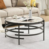 Elegant Coffee Table, Round Accented Open Metal Frame & Faux Marble Top, Gray
